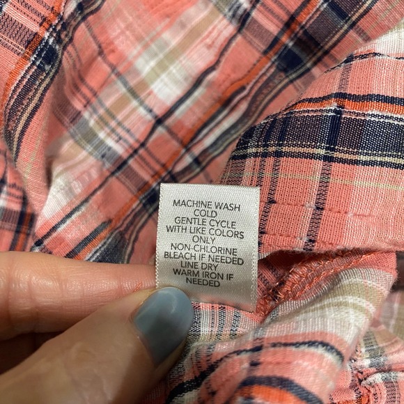 Christopher & Banks Petite XL Coral Plaid‎ 3/4 Sleeve Snap Front Shirt Western - Picture 8 of 9